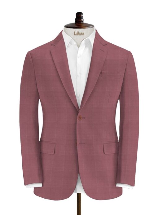 Siyaram's Men's Terry Rayon Checks 3.75 Meter Unstitched Suiting Fabric (Rouge Pink)