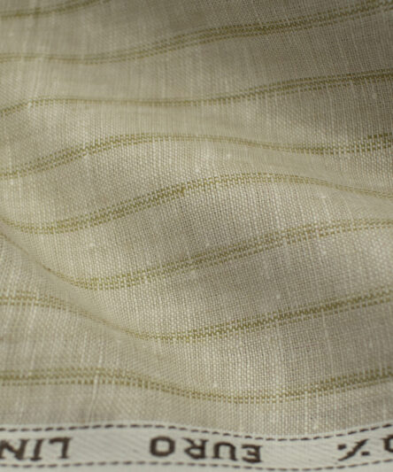 Solino Men's European Linen 60 LEA Striped 2.25 Meter Unstitched Shirting Fabric (Light Brown)