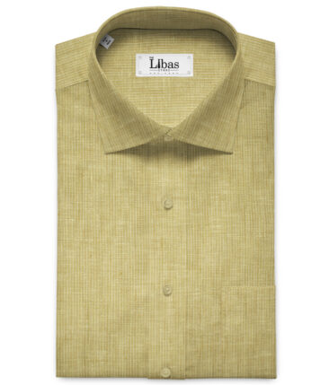 Solino Men's European Linen 60 LEA Striped 2.25 Meter Unstitched Shirting Fabric (Yellowish Beige)