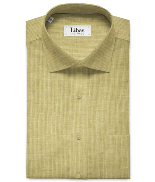 Solino Men's European Linen 60 LEA Striped 2.25 Meter Unstitched Shirting Fabric (Yellowish Beige)