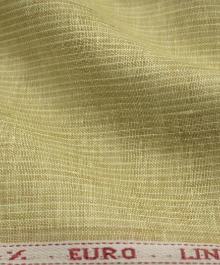 Solino Men's European Linen 60 LEA Striped 2.25 Meter Unstitched Shirting Fabric (Yellowish Beige)