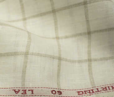 Solino Men's European Linen 60 LEA Checks 2.25 Meter Unstitched Shirting Fabric (Milky White & Brown)