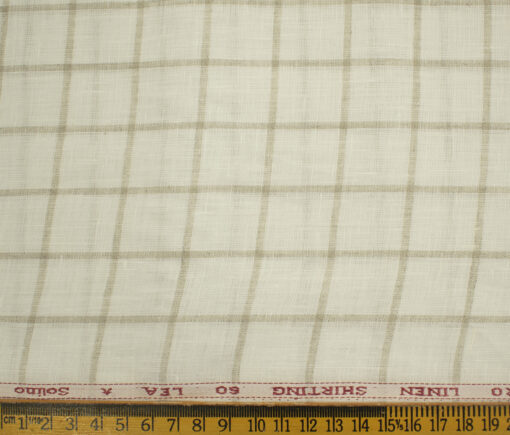 Solino Men's European Linen 60 LEA Checks 2.25 Meter Unstitched Shirting Fabric (Milky White & Brown)