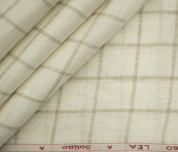 Solino Men's European Linen 60 LEA Checks 2.25 Meter Unstitched Shirting Fabric (Milky White & Brown)
