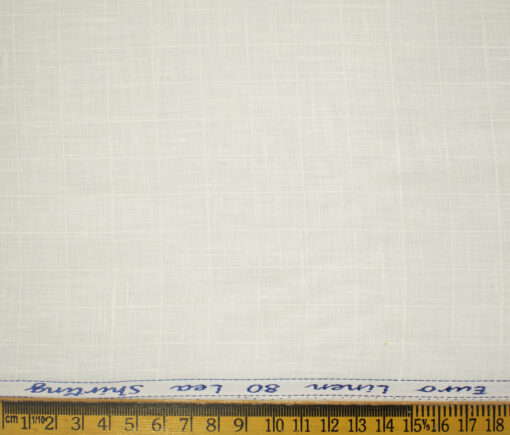 Solino Men's European Linen 80 LEA Checks 2.25 Meter Unstitched Shirting Fabric (White)