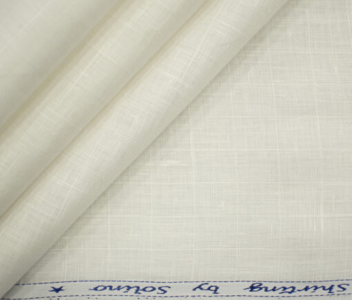 Solino Men's European Linen 80 LEA Checks 2.25 Meter Unstitched Shirting Fabric (White)