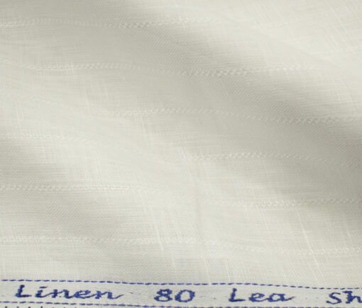 Solino Men's European Linen 80 LEA Striped 2.25 Meter Unstitched Shirting Fabric (White)
