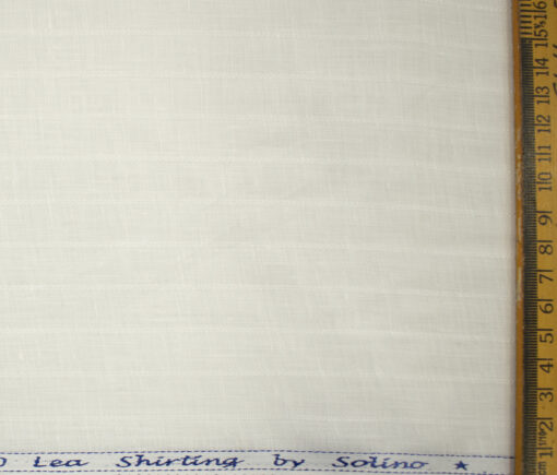 Solino Men's European Linen 80 LEA Striped 2.25 Meter Unstitched Shirting Fabric (White)