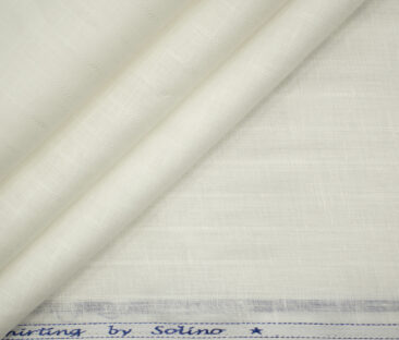 Solino Men's European Linen 80 LEA Striped 2.25 Meter Unstitched Shirting Fabric (White)