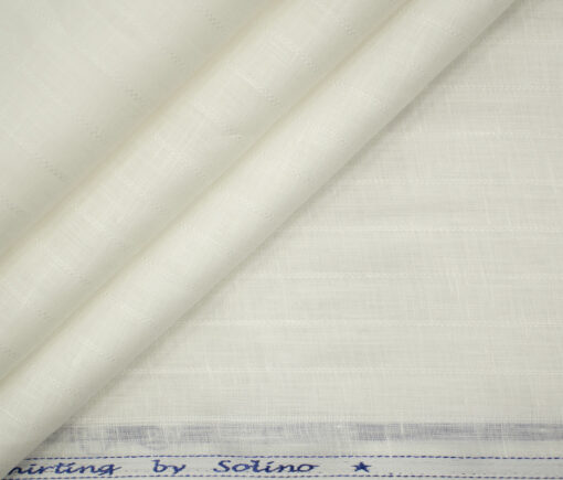 Solino Men's European Linen 80 LEA Striped 2.25 Meter Unstitched Shirting Fabric (White)