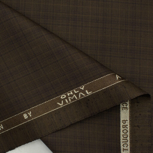 Vimal Men's Polyester Viscose Self Design 3.75 Meter Unstitched Suiting Fabric (Brown)