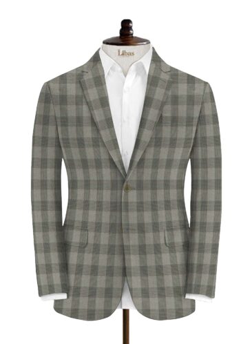 Vimal Men's Polyester Viscose Checks 3.75 Meter Unstitched Suiting Fabric (Light Grey)