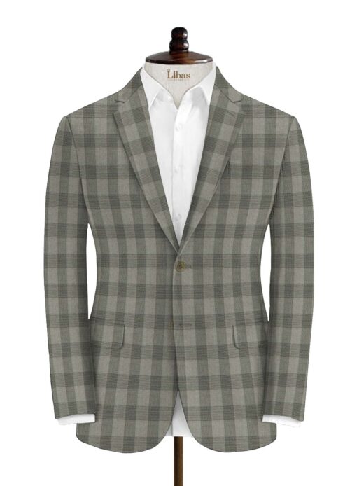 Vimal Men's Polyester Viscose Checks 3.75 Meter Unstitched Suiting Fabric (Light Grey)