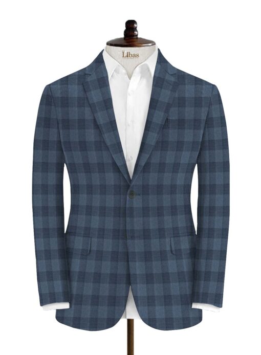 Vimal Men's Polyester Viscose Checks 3.75 Meter Unstitched Suiting Fabric (Sky Blue)