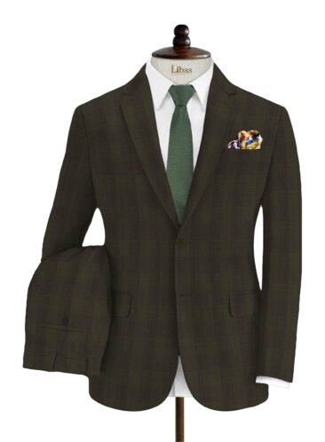 Vimal Men's Polyester Viscose Checks 3.75 Meter Unstitched Suiting Fabric (Dark Brown)