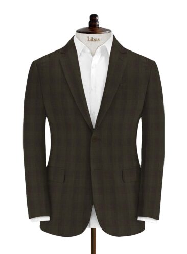 Vimal Men's Polyester Viscose Checks 3.75 Meter Unstitched Suiting Fabric (Dark Brown)