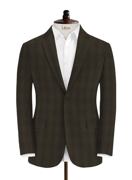 Vimal Men's Polyester Viscose Checks 3.75 Meter Unstitched Suiting Fabric (Dark Brown)