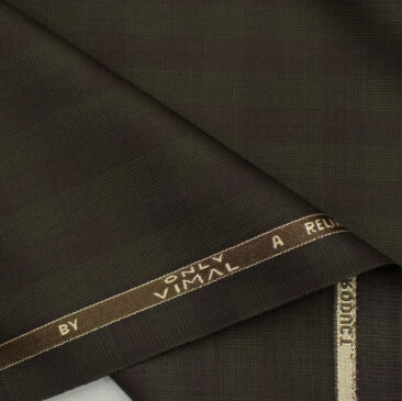 Vimal Men's Polyester Viscose Checks 3.75 Meter Unstitched Suiting Fabric (Dark Brown)