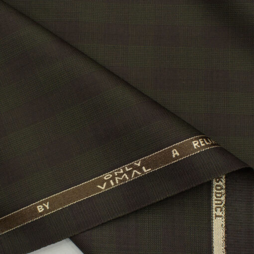 Vimal Men's Polyester Viscose Checks 3.75 Meter Unstitched Suiting Fabric (Dark Brown)