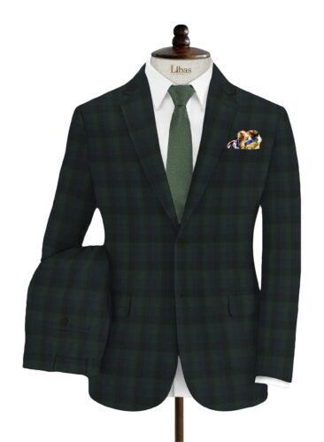 Vimal Men's Polyester Viscose Checks 3.75 Meter Unstitched Suiting Fabric (Green)