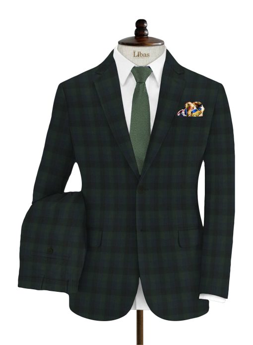 Vimal Men's Polyester Viscose Checks 3.75 Meter Unstitched Suiting Fabric (Green)