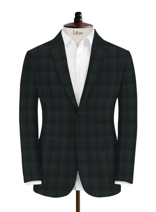 Vimal Men's Polyester Viscose Checks 3.75 Meter Unstitched Suiting Fabric (Green)