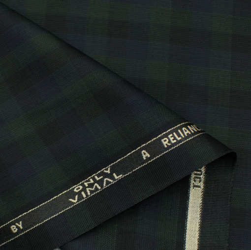 Vimal Men's Polyester Viscose Checks 3.75 Meter Unstitched Suiting Fabric (Green)