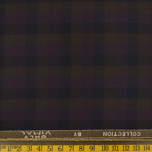 Vimal Men's Polyester Viscose Checks 3.75 Meter Unstitched Suiting Fabric (Purple)