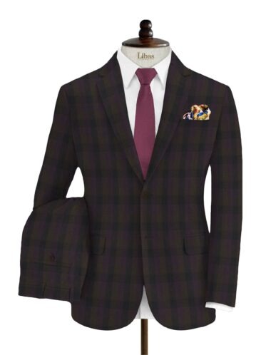 Vimal Men's Polyester Viscose Checks 3.75 Meter Unstitched Suiting Fabric (Purple)