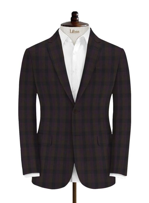 Vimal Men's Polyester Viscose Checks 3.75 Meter Unstitched Suiting Fabric (Purple)