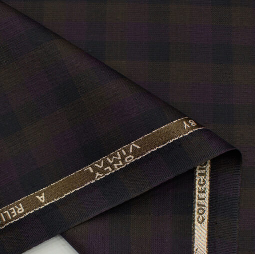 Vimal Men's Polyester Viscose Checks 3.75 Meter Unstitched Suiting Fabric (Purple)