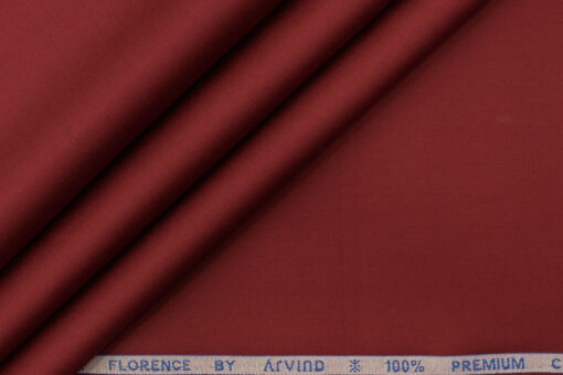 Arvind Men's Premium Cotton Solids 2.25 Meter Unstitched Shirting Fabric (Maroon Red)