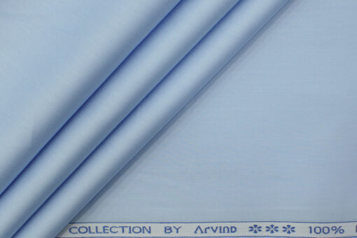 Arvind Men's Premium Cotton Solids 2.25 Meter Unstitched Shirting Fabric (Sky Blue)