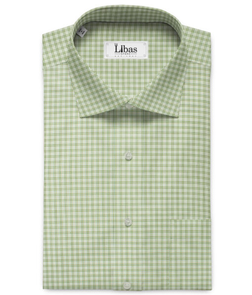 Birla Century Men's  Cotton Checks 2.25 Meter Unstitched Shirting Fabric (White & Green)