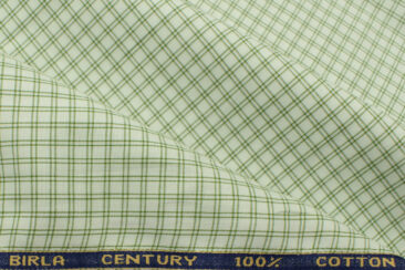 Birla Century Men's  Cotton Checks 2.25 Meter Unstitched Shirting Fabric (White & Green)