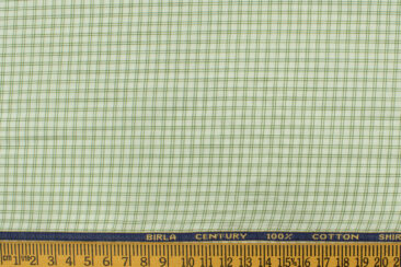 Birla Century Men's  Cotton Checks 2.25 Meter Unstitched Shirting Fabric (White & Green)