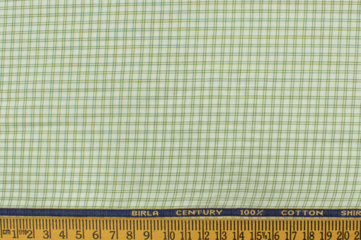 Birla Century Men's  Cotton Checks 2.25 Meter Unstitched Shirting Fabric (White & Green)