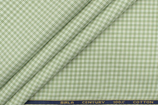 Birla Century Men's  Cotton Checks 2.25 Meter Unstitched Shirting Fabric (White & Green)