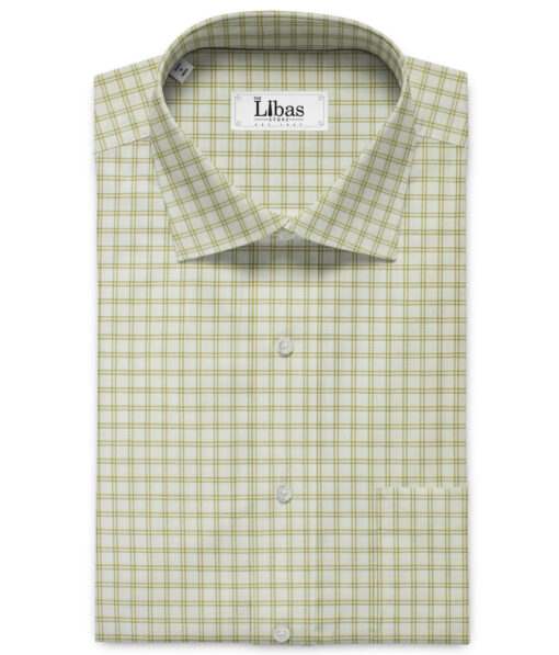 Birla Century Men's  Cotton Checks 2.25 Meter Unstitched Shirting Fabric (White & Brown)