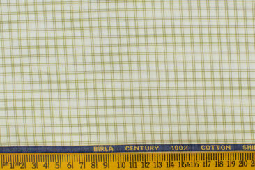 Birla Century Men's  Cotton Checks 2.25 Meter Unstitched Shirting Fabric (White & Brown)