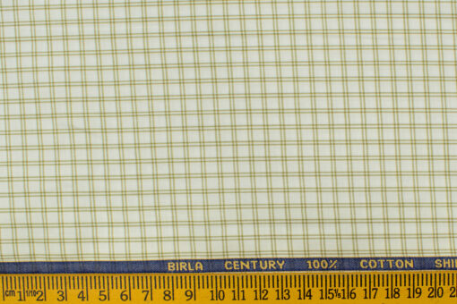 Birla Century Men's  Cotton Checks 2.25 Meter Unstitched Shirting Fabric (White & Brown)