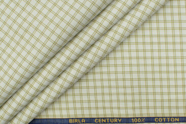 Birla Century Men's  Cotton Checks 2.25 Meter Unstitched Shirting Fabric (White & Brown)