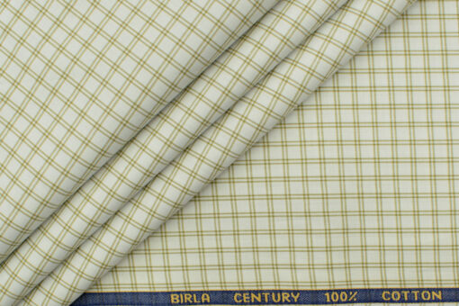 Birla Century Men's  Cotton Checks 2.25 Meter Unstitched Shirting Fabric (White & Brown)