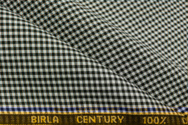 Birla Century Men's  Cotton Checks 2.25 Meter Unstitched Shirting Fabric (White & Black)