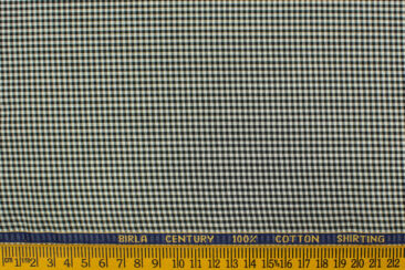 Birla Century Men's  Cotton Checks 2.25 Meter Unstitched Shirting Fabric (White & Black)