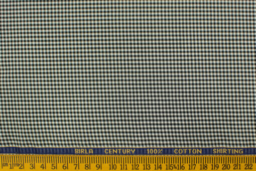 Birla Century Men's  Cotton Checks 2.25 Meter Unstitched Shirting Fabric (White & Black)