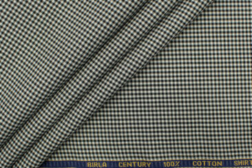 Birla Century Men's  Cotton Checks 2.25 Meter Unstitched Shirting Fabric (White & Black)