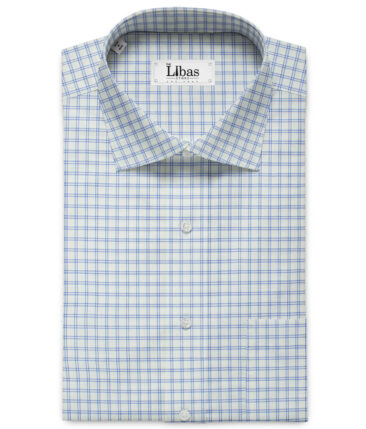 Birla Century Men's  Cotton Checks 2.25 Meter Unstitched Shirting Fabric (White & Blue)