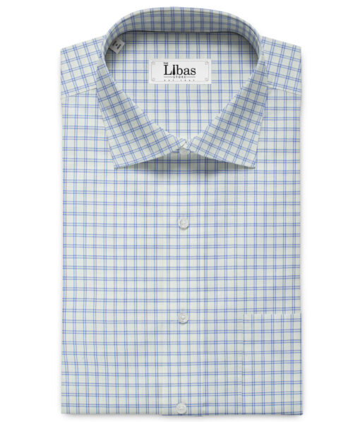 Birla Century Men's  Cotton Checks 2.25 Meter Unstitched Shirting Fabric (White & Blue)