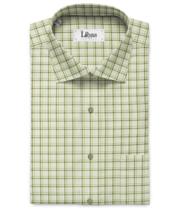 Birla Century Men's  Cotton Checks 2.25 Meter Unstitched Shirting Fabric (White & Green)